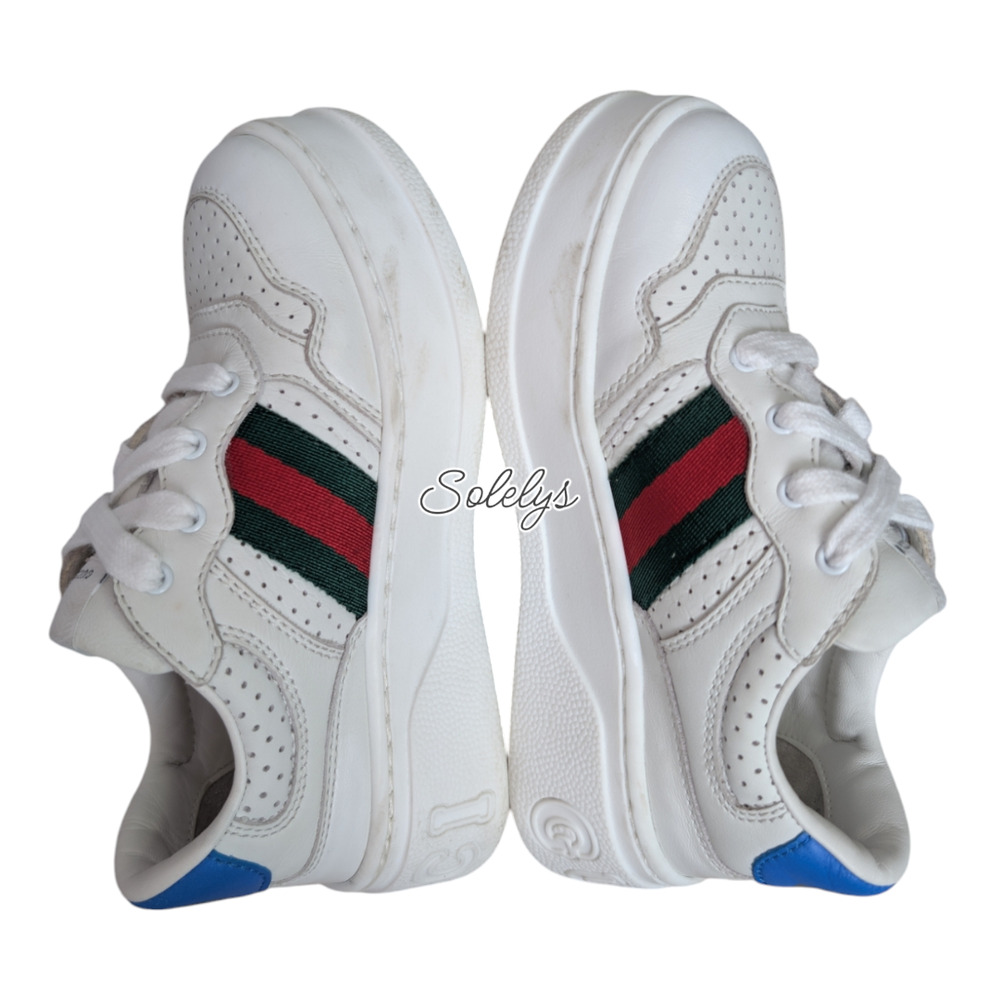 Gucci Kids Chunky GG Logo Leather Web White Blue Sneaker Toddler EU 25 US 9 - Picture 7 of 10